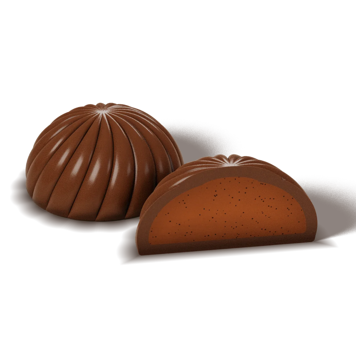 Masala Chai Caramel Ganache chocolate cut open